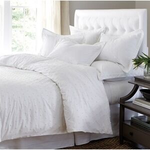 Ballard Design Colette French Knot Twin Sz Duvet Cover White 100% Cotton
